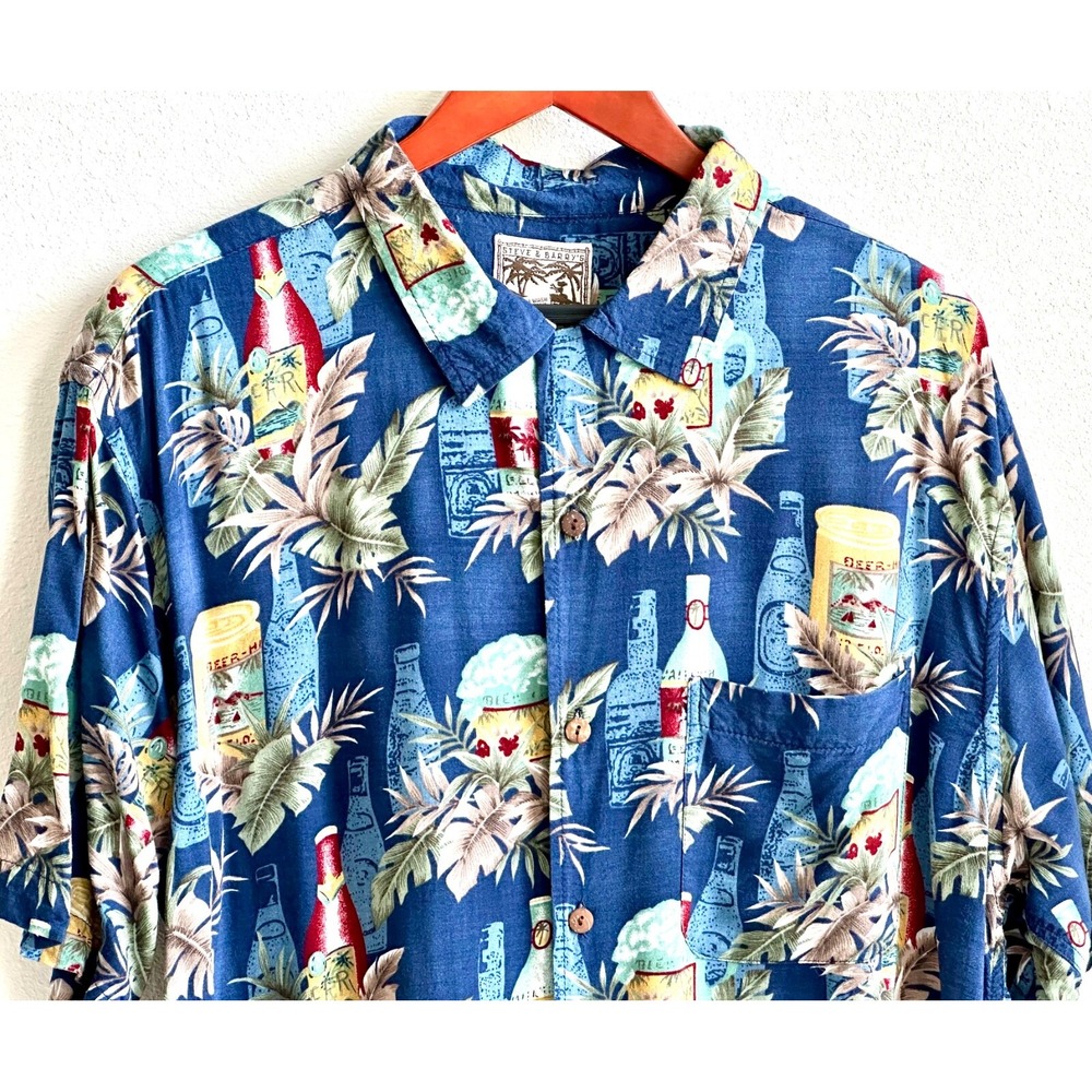 STEVE & BARRY'S Classic Hawaiian Blue Tropical Cocktails Shirt Men's Large